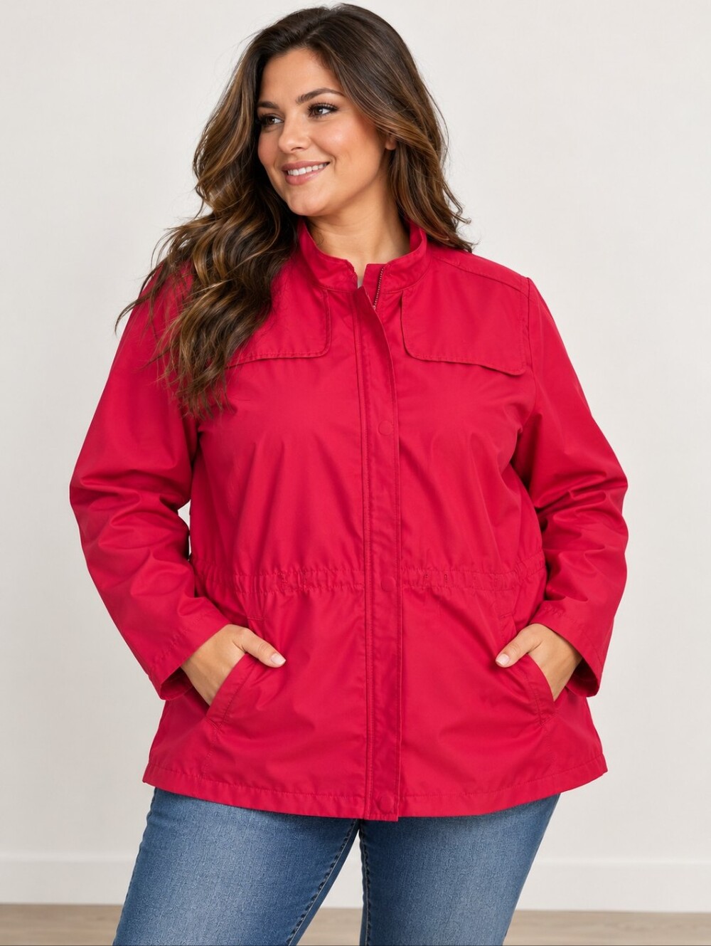 Liz & Me Sport Womens Plus Size 3X Red Lightweight Utility Jacket Windbreaker